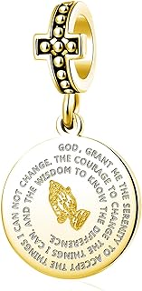 Copper Clasp Cross Charm Bracelet, Gold-Toned Praying Hand Tree Medal Pendant, Ideal for Pandora Bracelet Lovers