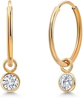 Elegant 14K Yellow Gold & White Lab-Grown Diamond Hoop Earrings - Round 3MM - Secure Snap Closure, Endless Drop Dangle Design - 0.20 Cttw - USA Origin