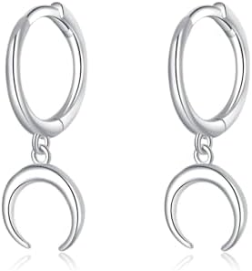 SLUYNZ Sterling Silver Hoop Earrings with Delicate Half Moon Shape Design for Women and Teen Girls