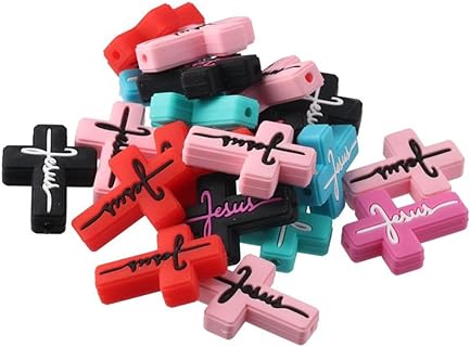 20Pcs Silicone Focal Silicone Beads,Colorful Silicone Cross Beads for Pens Bracelet Necklace Keychain DIY Craft