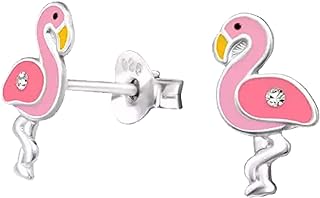 KIWI DAISY Flamingo .925 Sterling Silver Very Tiny Stud Earrings for Cartilage, Helix, 2nd Ear Piercing (Hypoallergenic)