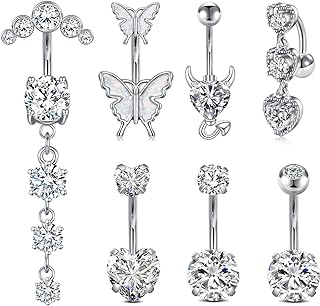 Anicina Belly Button Ring Hoop 14G Pink Blue Purple Diamond CZ Clicker Belly Rings Surgical Stainless Steel Navel Rings Butterfly Heart Devil Belly Button Piercing Jewelry for Women