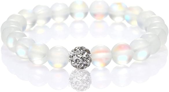 Charming Copper Bead Chain Bracelet with 8mm Mystic Mermaid Glass Beads by SUMMER LOVE - Mesmerizing Moonstone Effect, Ideal for Women