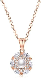 14K Gold Pearl & Crystal Pendant Necklace with Moissanite,Dainty Freshwater White Pearl Adjustable Chain Necklace,Timeless Jewelry for Women