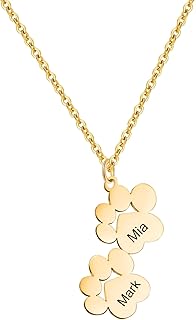 Collier personnalisé ESROVER pour amoureux des animaux avec pendentif patte gravé de 1 à 4 noms, en cuivre ou argent 925, chaînes de 14 à 22 pouces. Cadeau idéal pour toutes les occasions