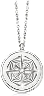 Sterling Silver Compass Locket Necklace with Zircon & Box Chain, Personalized Photo Keepsake for Women, Mandala Flower Design