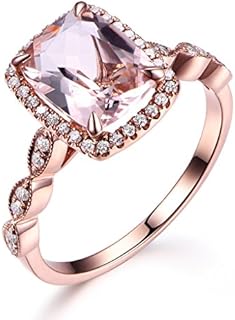 7x9mm Cushion Cut Pink Morganite Solid 14k Rose Gold Halo Engagement Ring Diamond Wedding Band Size 4-9