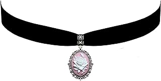 Victorian-Style Black Velvet Choker Necklace with Rose Cameo Pendant, Lobster Clasp, Ideal for Antique Enthusiasts - Oval Shape Design