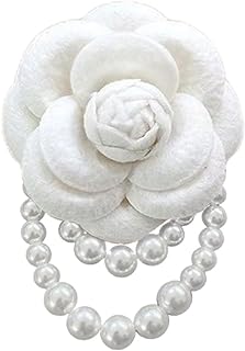 Elegant Silk Flower Brooch with Pin Clasp and Imitation Pearl Accents for Women - Camellia Design