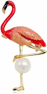 Vintage Flamingo Brooch with Alloy Gem, Sturdy Pin Clasp for Women, Elegant Pearl-Adorned Animal Design