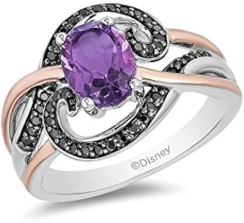 14K Rose Gold Sterling Silver Ursula Engagement Ring, Amethyst Gem, Black Rhodium Accents, for Disney Fans, Tentacle Inspired Design