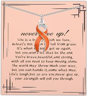 AKTAP Multiple Sclerosis Awareness C-Link Chain Necklace for Women, Stainless Steel Orange Ribbon Pendant Gift for MS Survivors