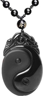 ASGIFT Obsidian Lucky Necklace Power Stone Amulet Protection Pendant with Adjustable Bead Chain Healing Crystal Spiritual Gift