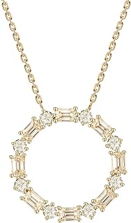 14K Solid Gold, Emerald-Cut Moissanite, Round Pendant Necklace with Durable Cable Chain and Lobster Clasp, Perfect Gift for Women, Exceptional Birthday Jewelry