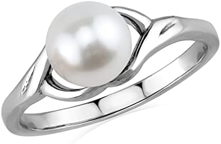Rhodium-Plated 925 Sterling Silver Solitaire Ring with Cultured Freshwater Pearl for Ladies - Timeless Round Design Engagement Ring