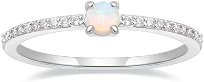 14K Gold Plated SHINYSO Stackable Wedding Band with Created Opal Gems for Women, Half Eternity Engagement Ring Design, Size 4-10