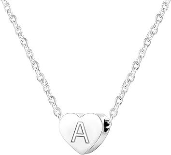 Jude Jewelers Stainless Steel Initial Charm Pendant Necklace with Box Chain and Cubic Zirconia Heart Design