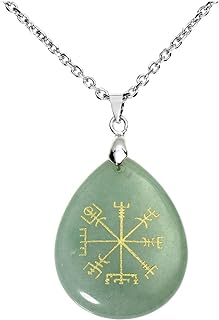 Jovivi Silver Plated Viking Compass Vegvisir Healing Stone Crystal Necklace Teardrop Gemstone Chakra Pendant Necklace 24"