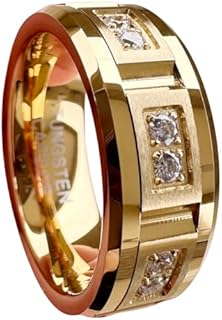 8mm Silver/Black/Gold Tungsten Rings for Men Women Couple Eternity Anniversary Engagement Wedding Bands Fashion Jewelry CZ Stone Inlay Beveled Matte Polished Comfort Fit