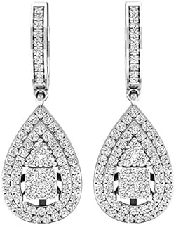 Dazzlingrock Collection 1.10 Carat (ctw) 18K Gold Princess & Round Lab Grown White Diamond Ladies Drop Earrings 1 CT