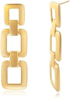 14K Gold Plated Dangle Statement Earrings with Push Back for Sophisticated Women - Chain Dangle Design