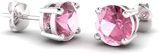 14K White Gold Push Back Pink Tourmaline Stud Earrings for Women in Solitaire Design