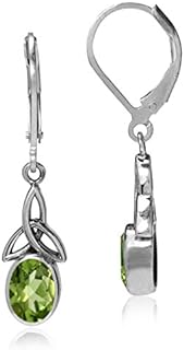 Classic Peridot Dangle Earrings with Triquetra Celtic Knot in Gold Plated Sterling Silver - Elegant Women's Jewelry with Oval Birthstone