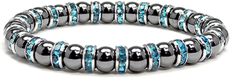 Aquamarine Bead Bracelet with Magnetic Bead Chain, Hematite Gem for Women in Elegant Simulated Pearl Design