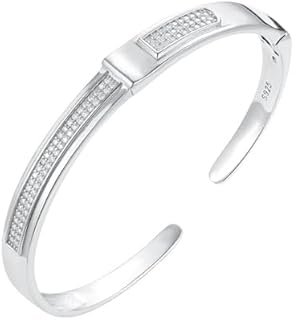 7 inch Moissanite Diamond Cuff Bracelet for Women with Easy Hook Box Chain, S925 Sterling Silver Bangle Gift Bracelet, D Color VVS1