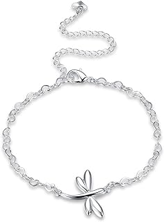 Adorable Sterling Silver Dragonfly Heart Chain Anklet with Slide and Lobster Claw Clasp - Perfect Gift for Women - Delicate & Trendy Design