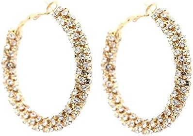 Blue Drop Shiny Hoop Earrings for Women Girls Boho Rhinestone Wrapped Hoops Dangle Huggie Earring Glitter Big Hoop Earrings Sparkle Jewelry Gifts