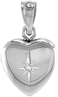Very Tiny 1/2 inch Sterling Silver Diamond Heart Locket Necklace for Women 16-20 inch