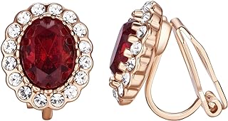 Yoursfs Burgundy Clip on Earrings for Women 18k Rose Gold Plated Red Crystal Wedding Earrings