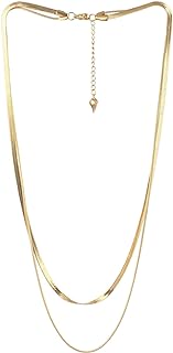 14K Gold Plated Double Choker Necklace with Herringbone Chain Designed for Women, Layered Titanium Steel Elegance