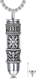 Bullet Urn Necklaces for Ashes 925 Sterling Silver Viking Compass Eagle Necklace Cremation Jewelry for Men Women Dad Brother