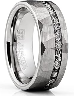 Unique Men's Tungsten Carbide Hammered Meteorite Wedding Band in Silvertone Black - Size 11.5