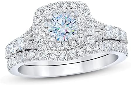 1-1/5 Carat Bridal Set Moissanite Engagement Rings for women Platinum Plated Silver Ring Moissanite Rings