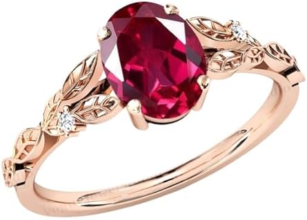 Art Deco 3 CT Red Ruby Engagement Ring Oval Shaped Ruby Wedding Ring Antique Leaf Engagement Ring 14k Rose Gold Ruby Bridal Promise Ring For Her