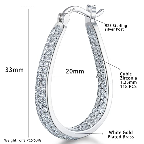 925 Sterling Silver Post Hoop Earrings for Women Gilrs Multcolors Cubic Zirconia 14K Gold Plated Oval Chunky Silver Gold Hoop Earrings weinuo Jewelry