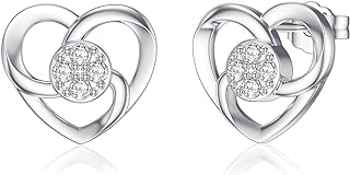 LWXIE Diamond Heart Stud Earrings for Women 925 Sterling Silver Heart Stud Earrings with Lab Grown Diamond Jewelry Gifts for Mom Wife Girlfriend Daughter Sister Friend