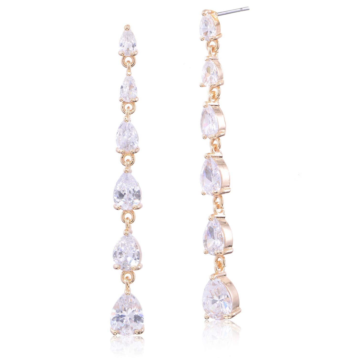 CZ Linear Earrings for Women Girls Sterling Silver Multi Teardrop Cubic Zirconia Crystal Simulated Diamond Rhinestone Long Bridal Dangle Drop Post Earrings for Wedding Prom Party Bride Bridesmaids