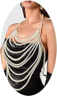 Pearl Body Chain Layered Pearl Bra Shoulder Necklace Top Bra Chain Rave Party Body Jewelry for Women and Girls