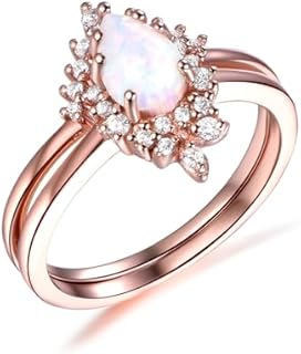 Natural Opal Rings for Women 1 CT Pear Shaped Opal with Moissanite Wedding Ring Set 925 Sterling Silver 10K 14K 18K Yellow Gold White Gold Rose Gold Engagement Ring Set Free Engraving