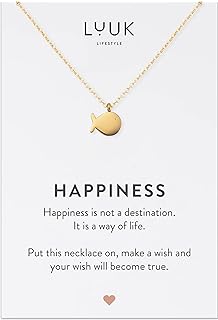 LUUK LIFESTYLE Stainless steel necklace with pendant and HAPPINESS card, 20” adjustable length, lucky charm, friendship chain, Valentine's Day gift, birthday, women's jewelry, silver, gold, rosegold