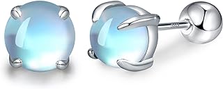 925 Sterling Silver Moonstone Stud Earrings with Push Back for Women, Round Celtic Knot Design