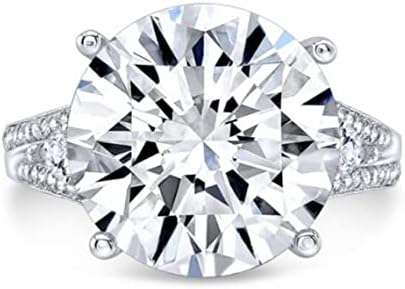 LALIT GEMS 10 CT Round Diamond Moissanite Engagement Ring Wedding Band Set Solitaire Halo Hidden Prong Silver Jewelry Anniversary Promise Ring Gift