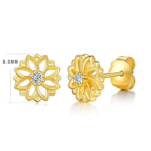 BORUO 925 Sterling Silver, 14K White Gold/Gold Plated Stud Earrings, Lotus Flower Yoga High Polish Tarnish Resistant Earrings/Silver Earrings, Gold Earrings for Women