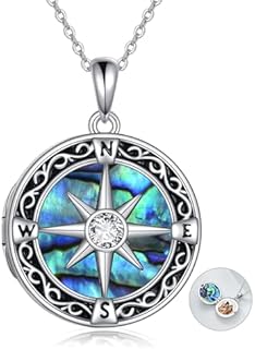 Compass Locket Necklace for Men Triple Moon Goddess Necklace for Women 925 Sterling Silver Viking Wiccan Jewelry Gifts Graduation