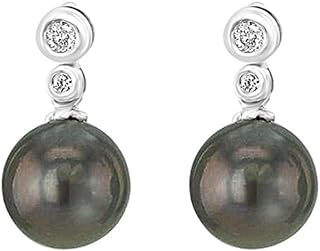 14K White Gold and AAAA Black South Sea Tahitian Cultured Pearl Drop & Stud Earrings with Diamond Accents for Women, Convertible Design with Ear Nut Back Finding