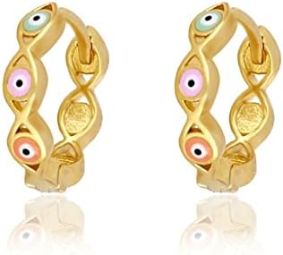 Enamel Hoop Earrings Evil Eye 18k Gold Plated Silver 9mm Tiny Mini Cartilage Hinged Huggie Hoop Earrings